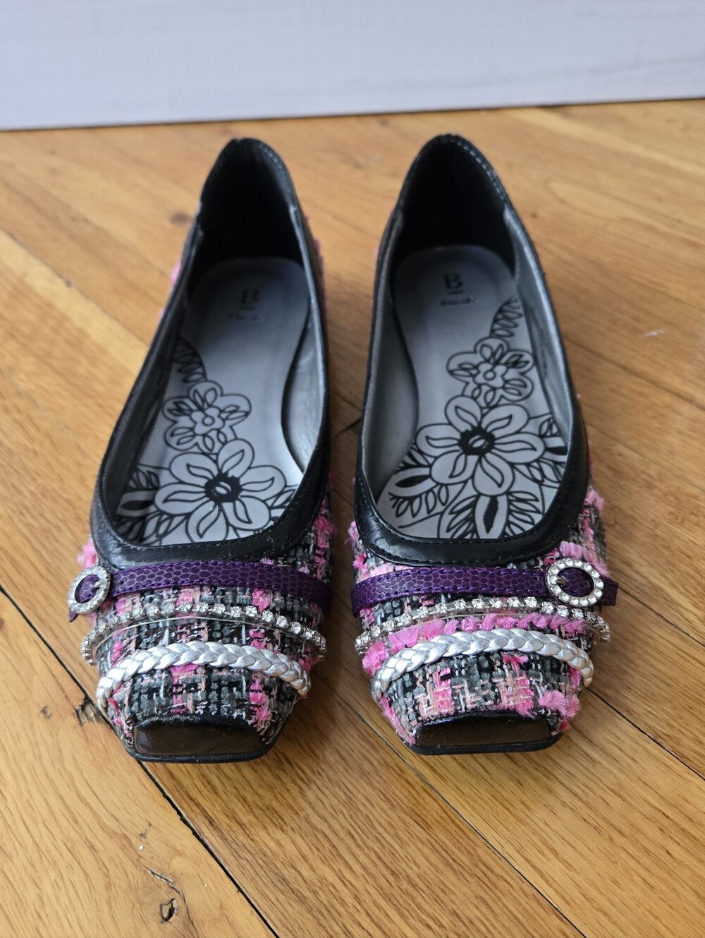 Bakers Pink Tweed Floral Buckle Flats